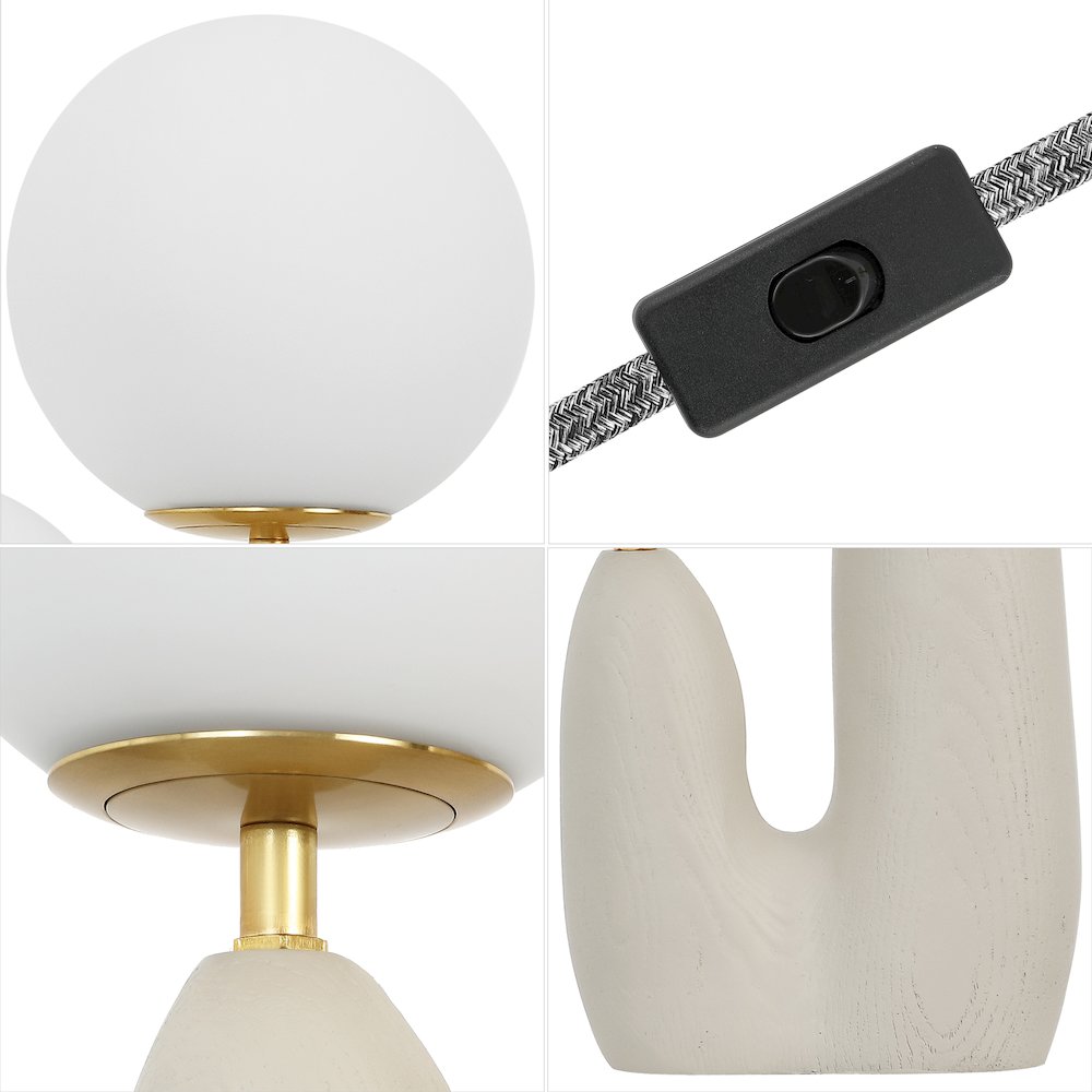 Resin/Iron/Frosted Glass Danish Cactus LED Table Lamp, Almond/Brass Gold. Picture 4