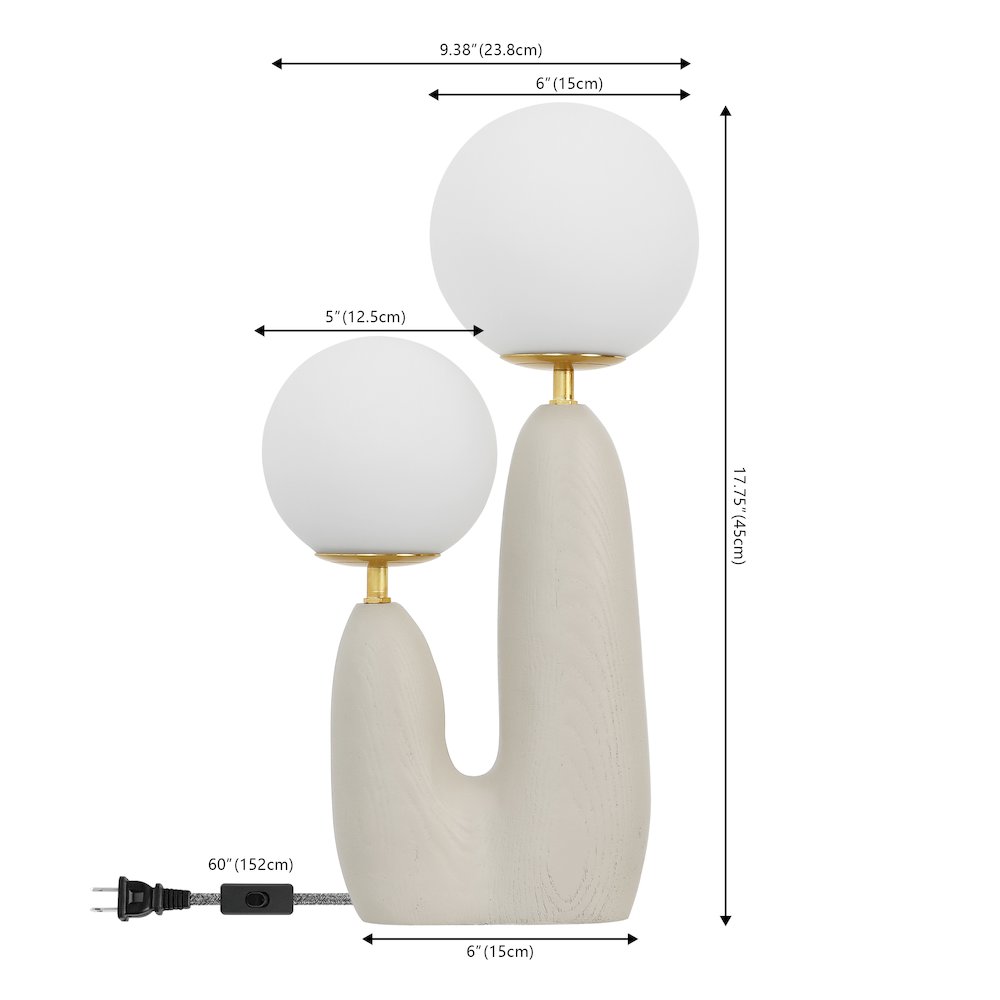 Resin/Iron/Frosted Glass Danish Cactus LED Table Lamp, Almond/Brass Gold. Picture 3
