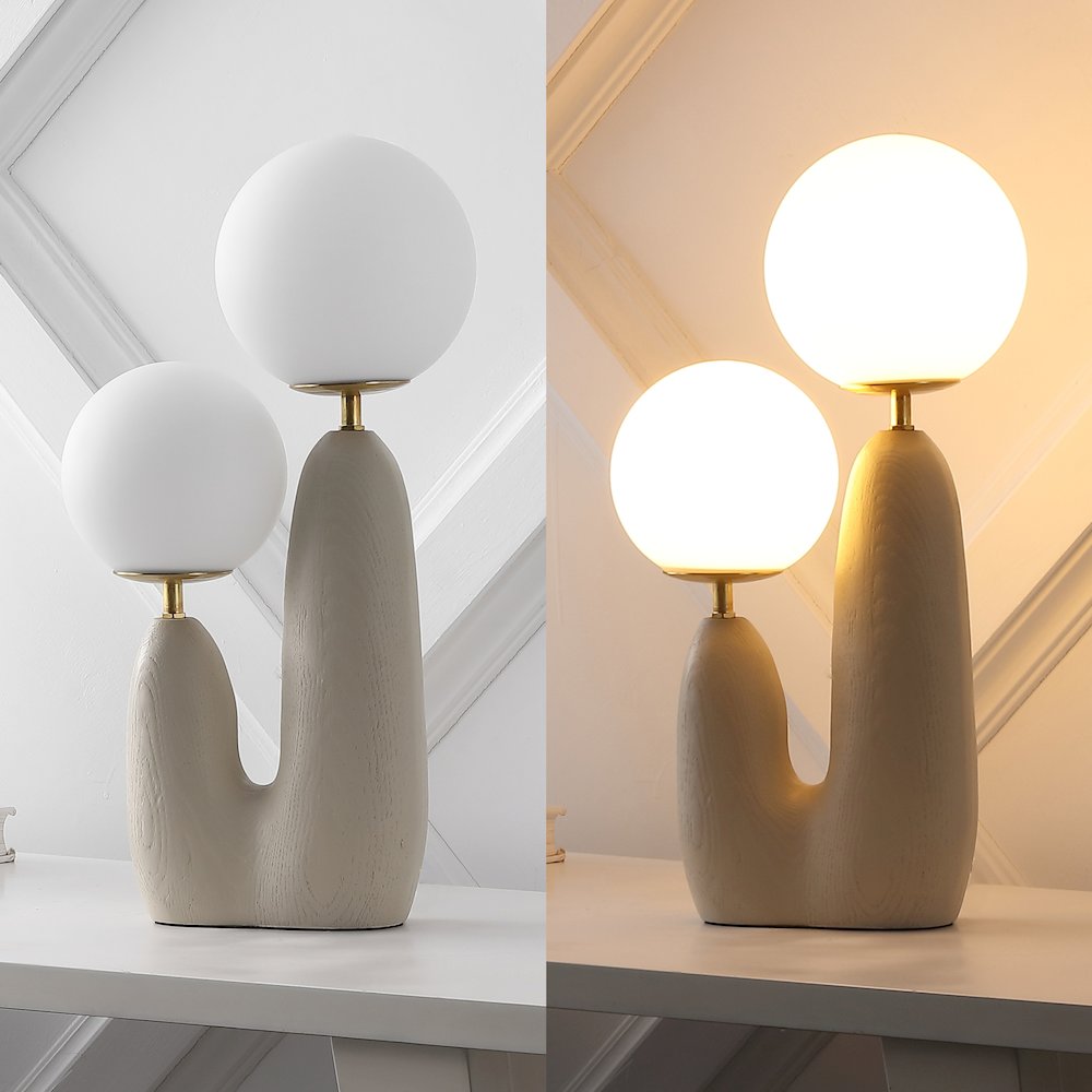 Resin/Iron/Frosted Glass Danish Cactus LED Table Lamp, Almond/Brass Gold. Picture 5
