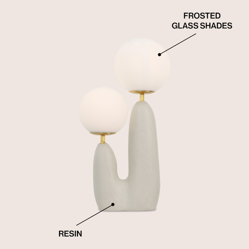 Resin/Iron/Frosted Glass Danish Cactus LED Table Lamp, Almond/Brass Gold. Picture 2