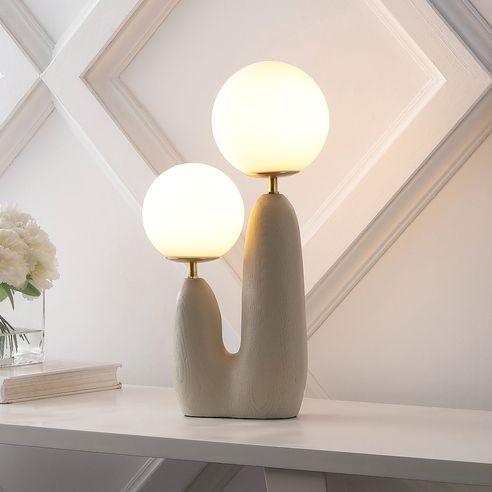 Resin/Iron/Frosted Glass Danish Cactus LED Table Lamp, Almond/Brass Gold. Picture 6