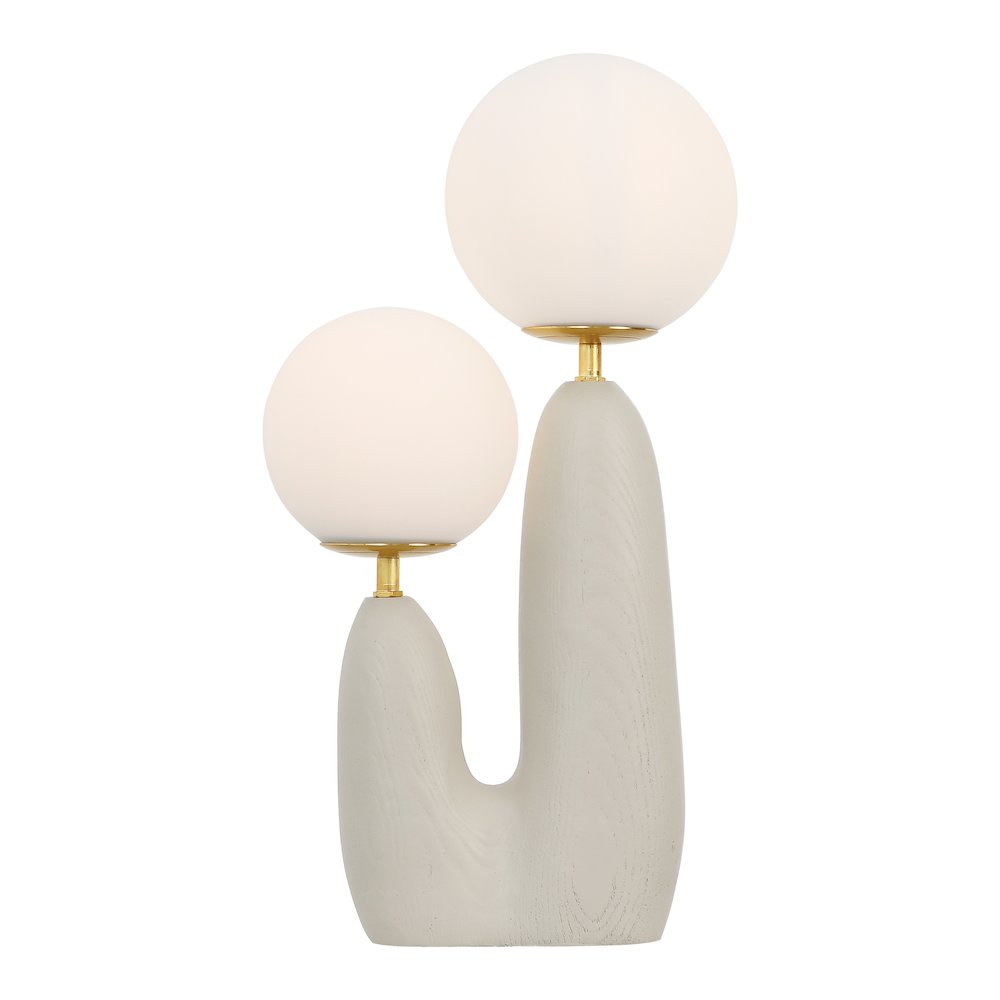 Resin/Iron/Frosted Glass Danish Cactus LED Table Lamp, Almond/Brass Gold. Picture 1