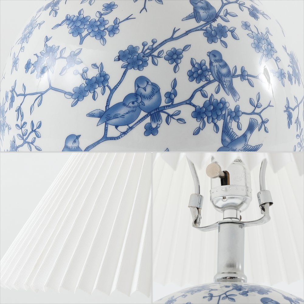 Chinoiserie Ceramic Orb LED Table Lamp with Pleated Shade. Picture 3