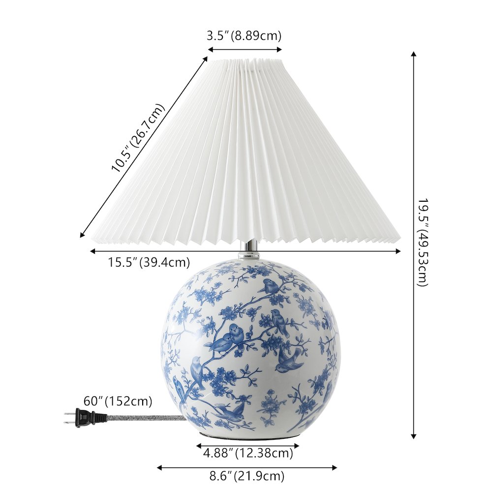 Chinoiserie Ceramic Orb LED Table Lamp with Pleated Shade. Picture 2