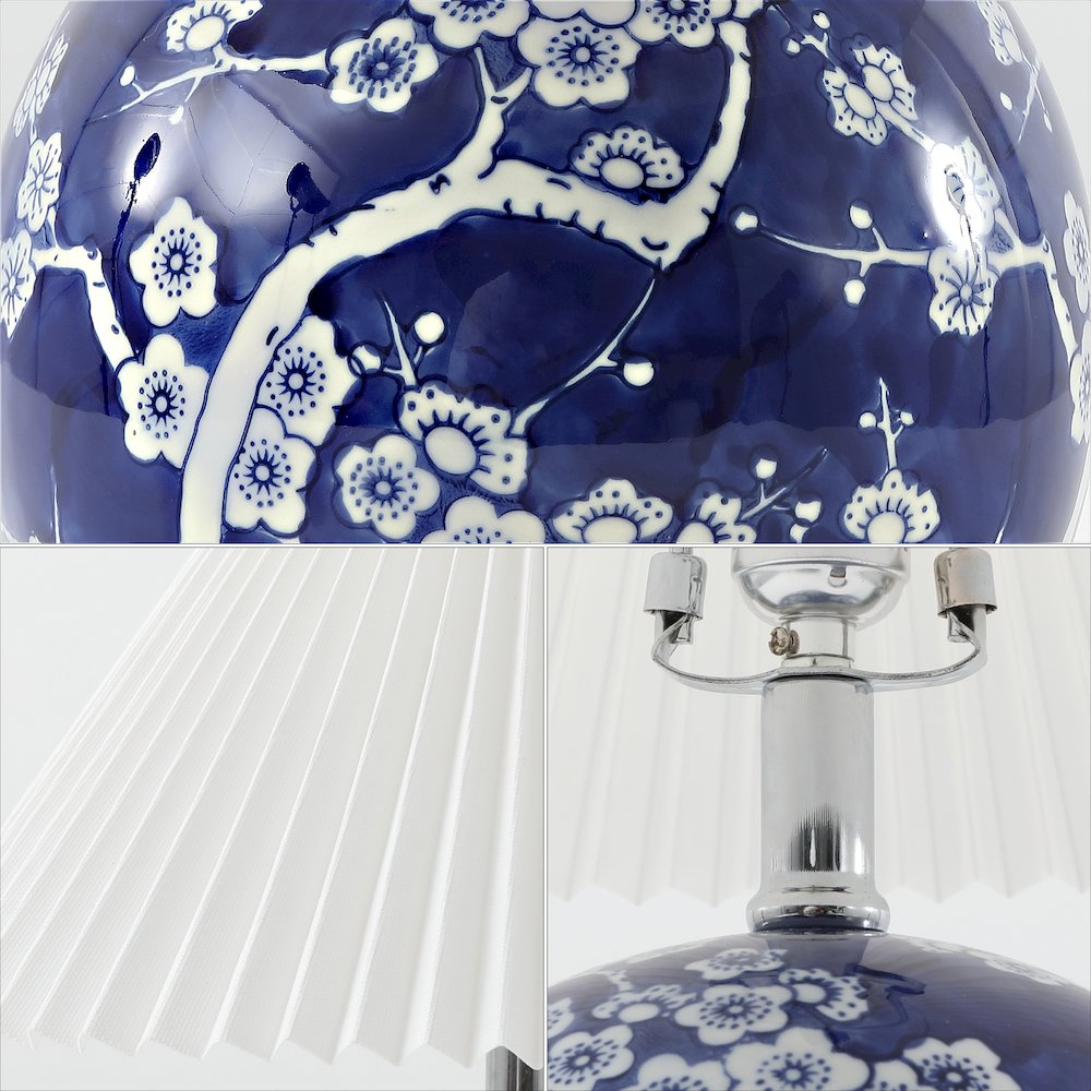 Chinoiserie Ceramic Orb LED Table Lamp with Pleated Shade. Picture 3