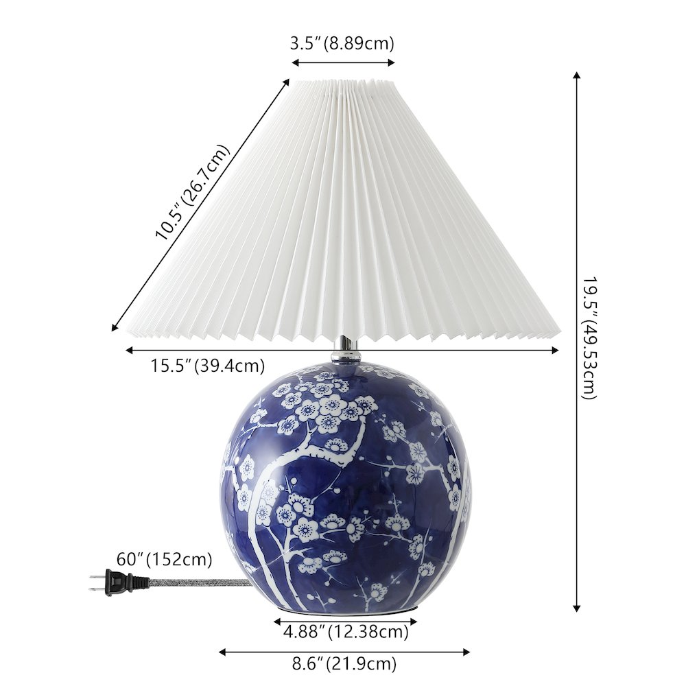 Chinoiserie Ceramic Orb LED Table Lamp with Pleated Shade. Picture 2