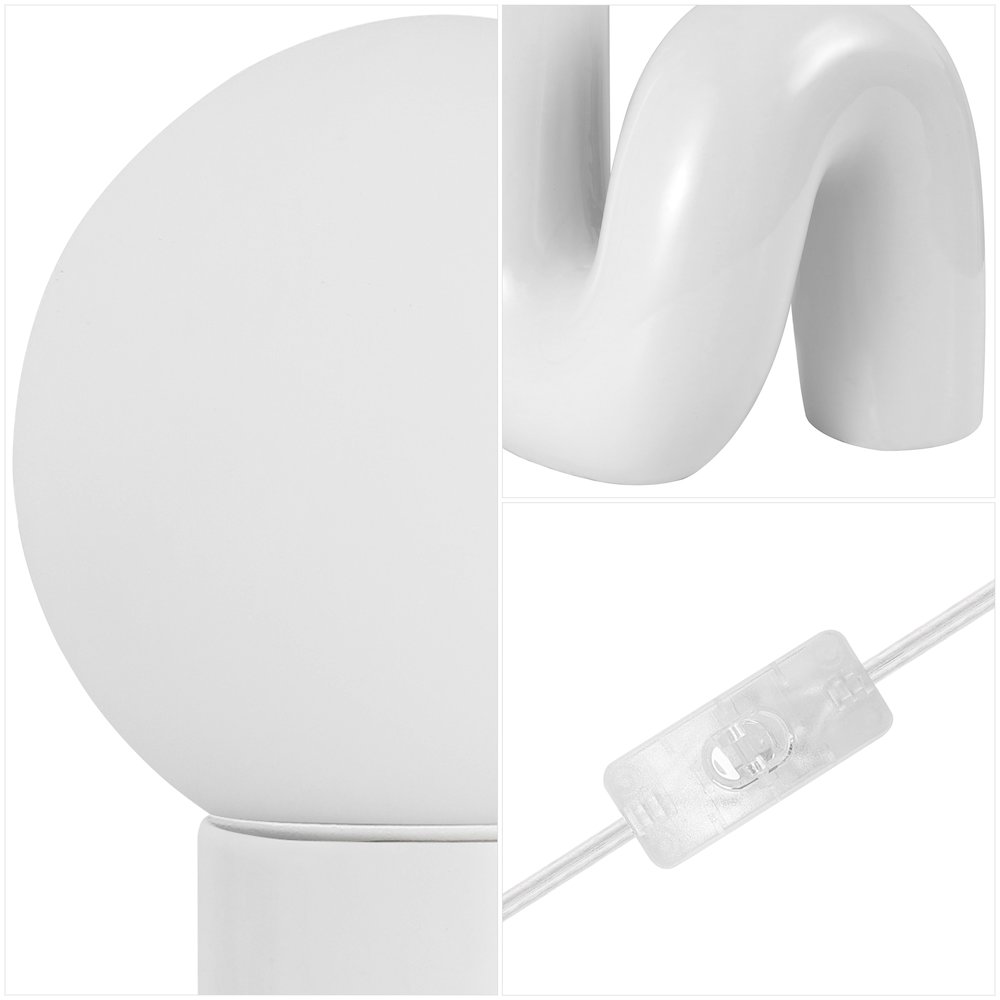 Katya 18" Scandinavian Minimalist Ceramic Spiral Tube LED Table Lamp, White. Picture 4