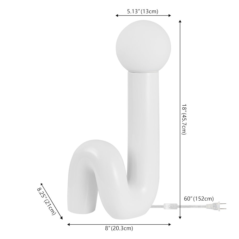 Katya 18" Scandinavian Minimalist Ceramic Spiral Tube LED Table Lamp, White. Picture 3