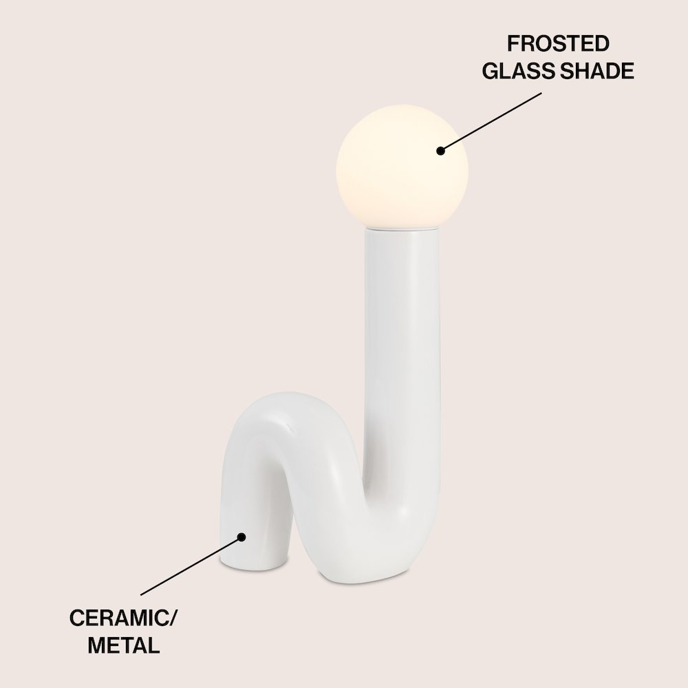 Katya 18" Scandinavian Minimalist Ceramic Spiral Tube LED Table Lamp, White. Picture 2