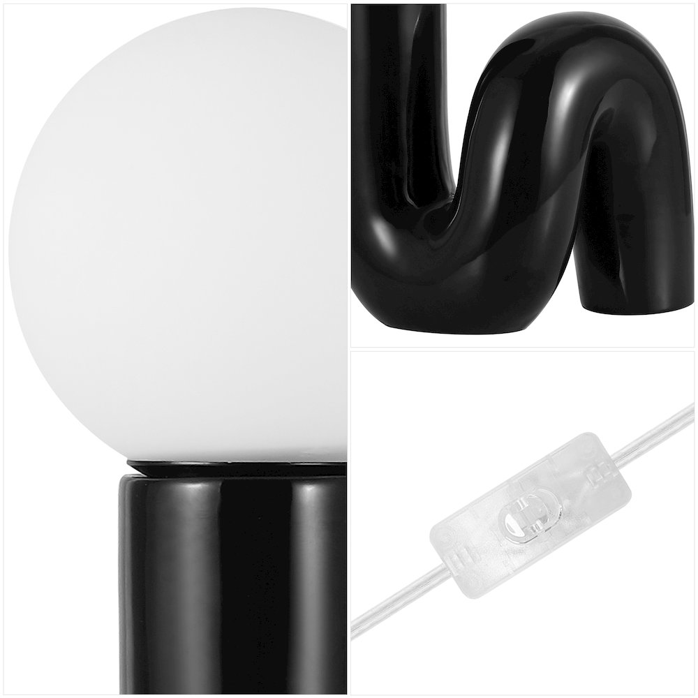 Katya 18" Scandinavian Minimalist Ceramic Spiral Tube LED Table Lamp, Black. Picture 4