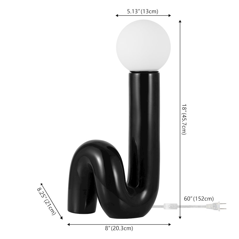 Katya 18" Scandinavian Minimalist Ceramic Spiral Tube LED Table Lamp, Black. Picture 3
