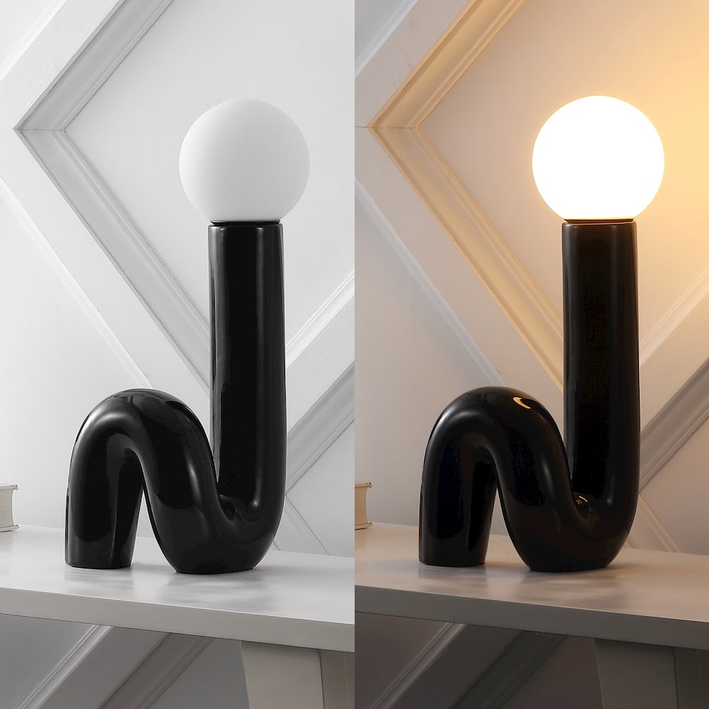 Katya 18" Scandinavian Minimalist Ceramic Spiral Tube LED Table Lamp, Black. Picture 5