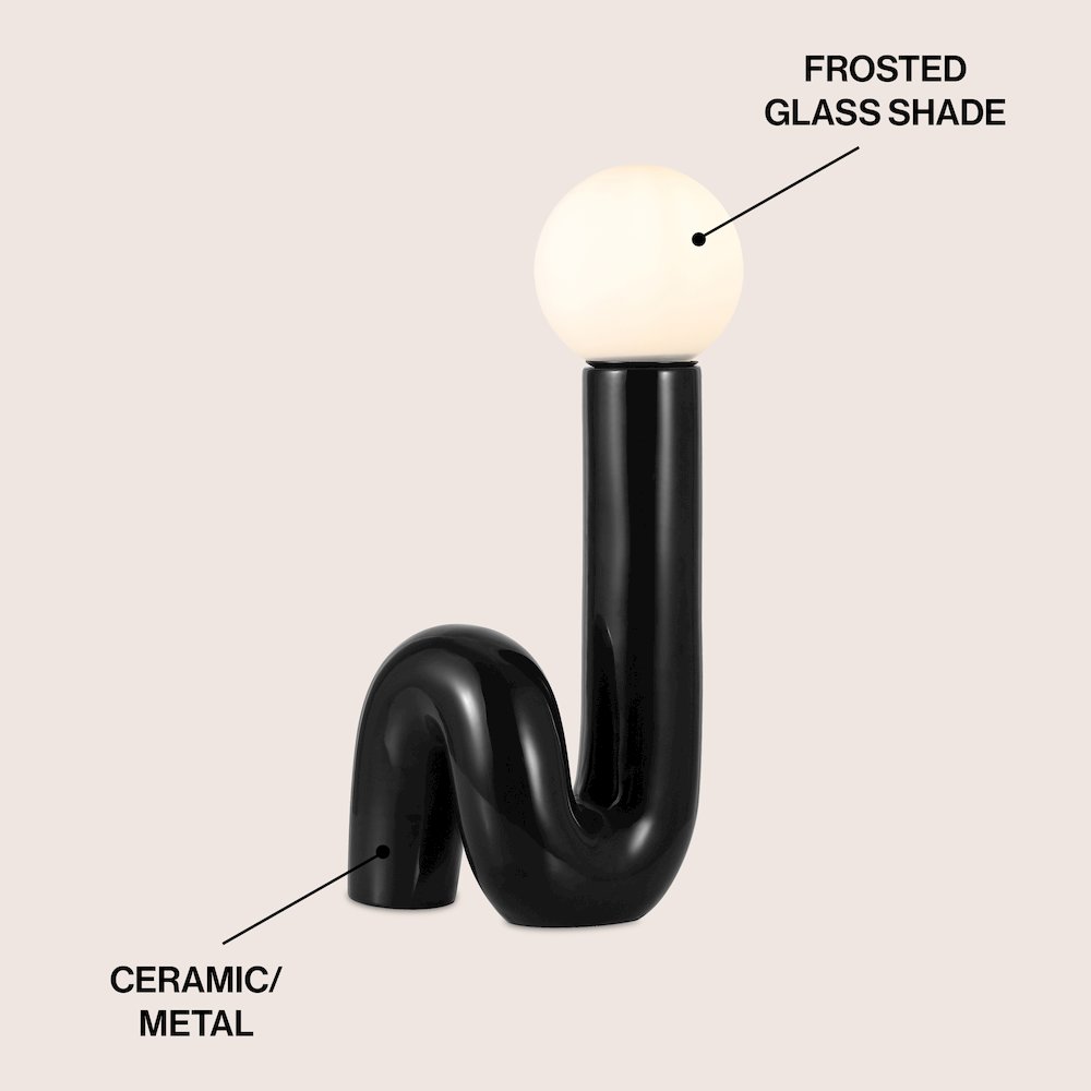 Katya 18" Scandinavian Minimalist Ceramic Spiral Tube LED Table Lamp, Black. Picture 2
