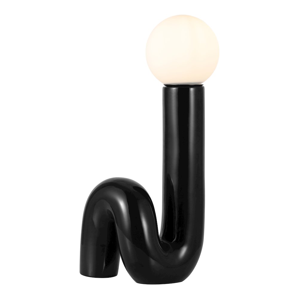 Katya 18" Scandinavian Minimalist Ceramic Spiral Tube LED Table Lamp, Black. Picture 1