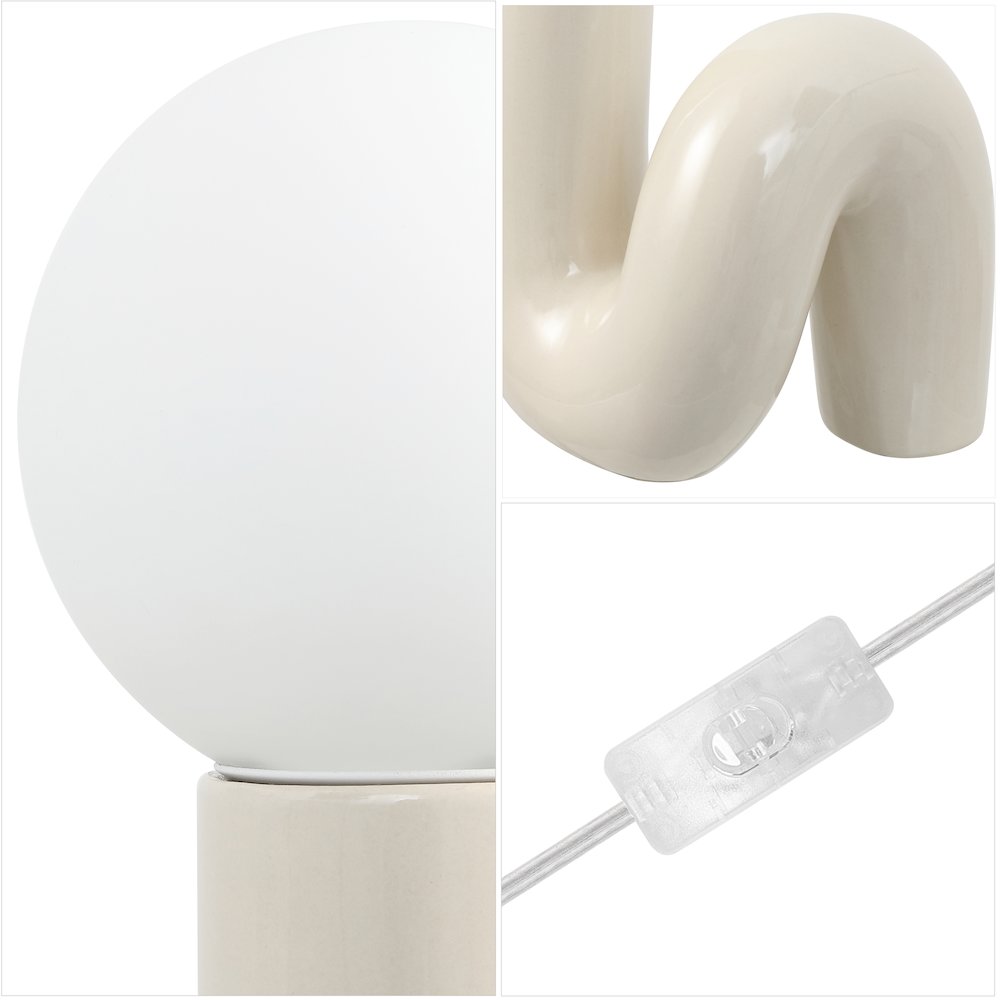 Katya 18" Scandinavian Minimalist Ceramic Spiral Tube LED Table Lamp, Light Gray. Picture 4