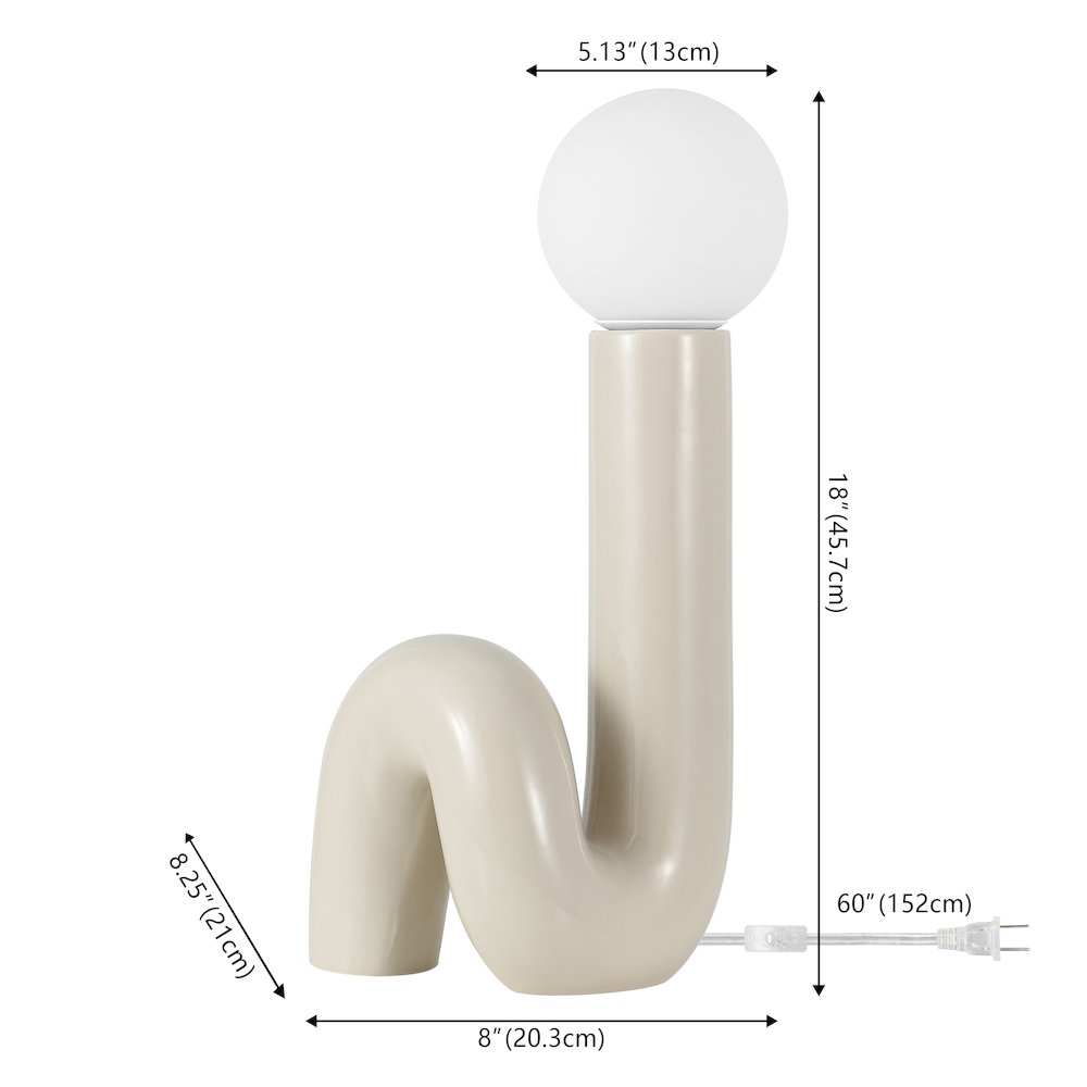 Katya 18" Scandinavian Minimalist Ceramic Spiral Tube LED Table Lamp, Light Gray. Picture 3