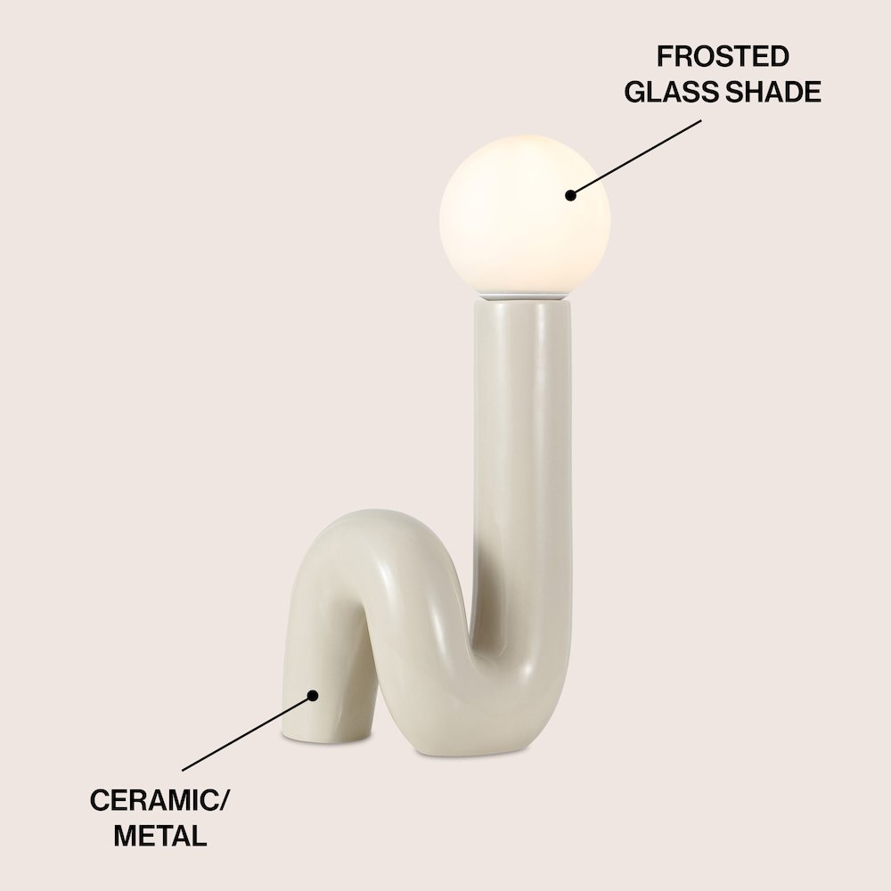 Katya 18" Scandinavian Minimalist Ceramic Spiral Tube LED Table Lamp, Light Gray. Picture 2
