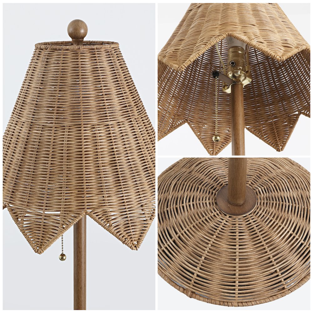 Tybee 60.5" Traditional Coastal Rattan Scalloped LED Floor Lamp, Natural Brown. Picture 4