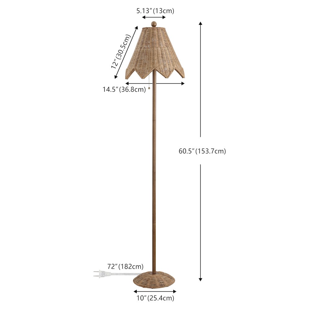 Tybee 60.5" Traditional Coastal Rattan Scalloped LED Floor Lamp, Natural Brown. Picture 6