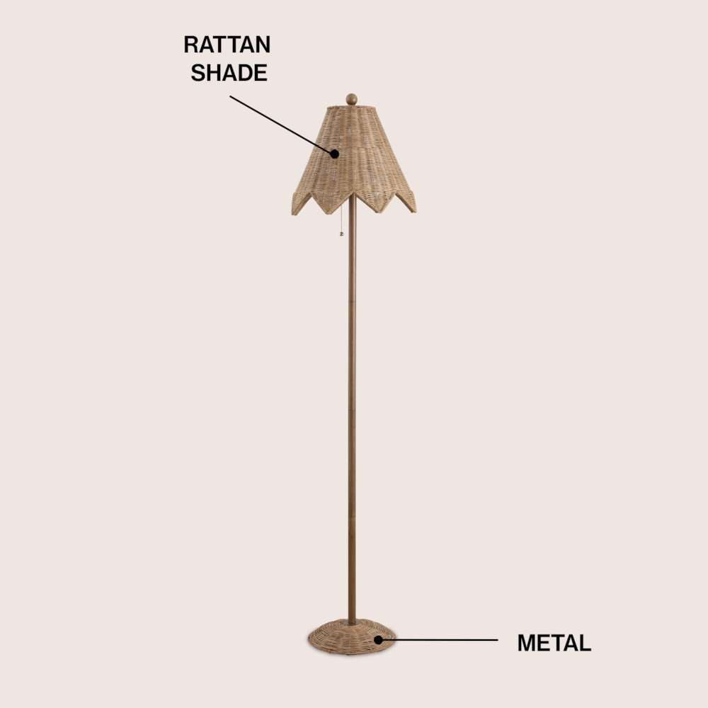 Tybee 60.5" Traditional Coastal Rattan Scalloped LED Floor Lamp, Natural Brown. Picture 3