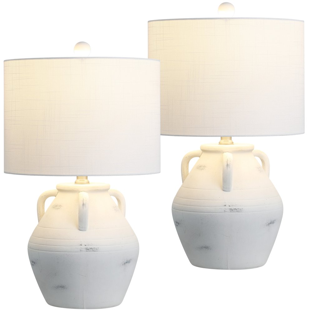 Altea 20.5" Rustic Coastal Pottery Jar LED Table Lamp, White (Set of 2). Picture 1