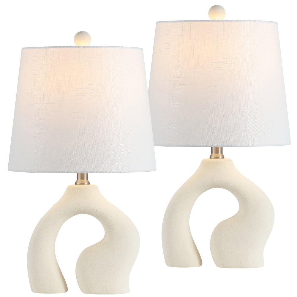 Tula 19" Scandinavian Minimalist Ceramic Arch LED Table Lamp, Cream (Set of 2). Picture 1