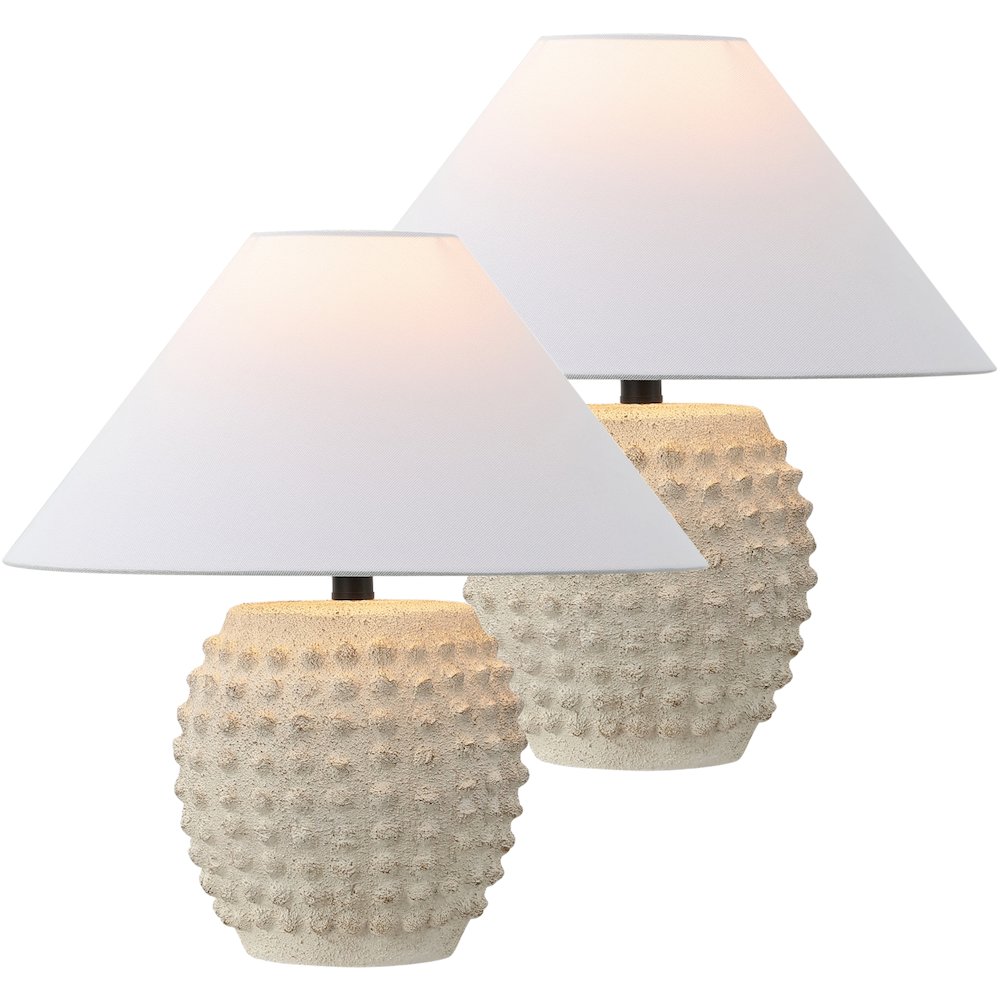 Ceramic/Iron Hobnail LED Table Lamp, Matte Cream (Set of 2). Picture 1