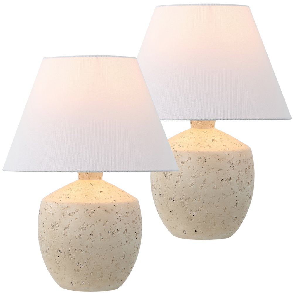 Concrete Effect Resin/Iron LED Table Lamp, Cream (Set of 2). Picture 1