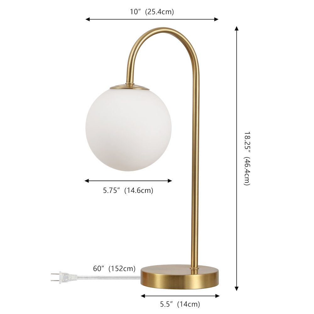 Arco Arched Metal/Glass LED Table Lamp with Frosted Globe Shade. Picture 5