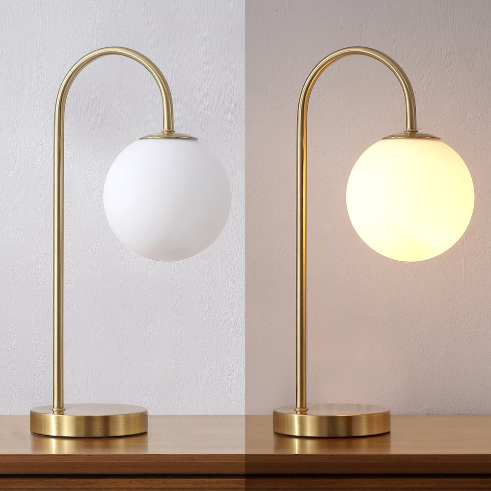 Arco Arched Metal/Glass LED Table Lamp with Frosted Globe Shade. Picture 7