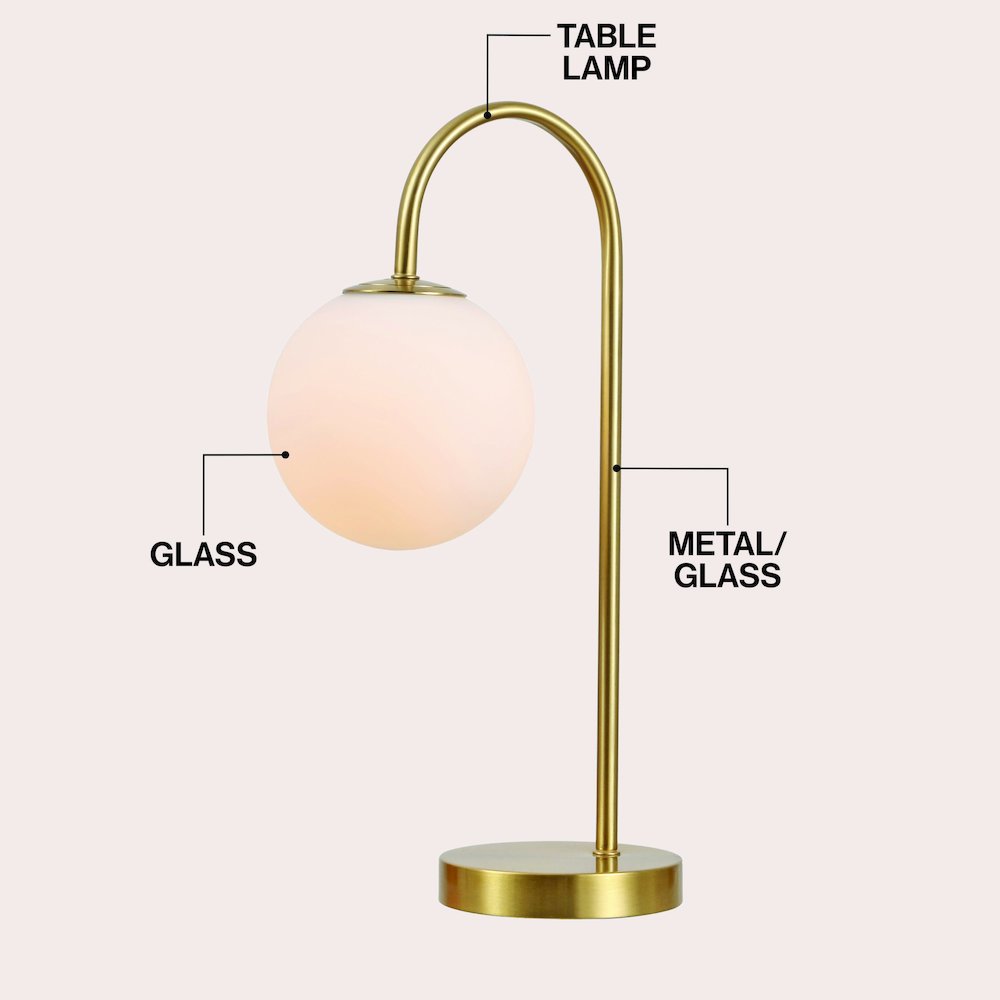 Arco Arched Metal/Glass LED Table Lamp with Frosted Globe Shade. Picture 3