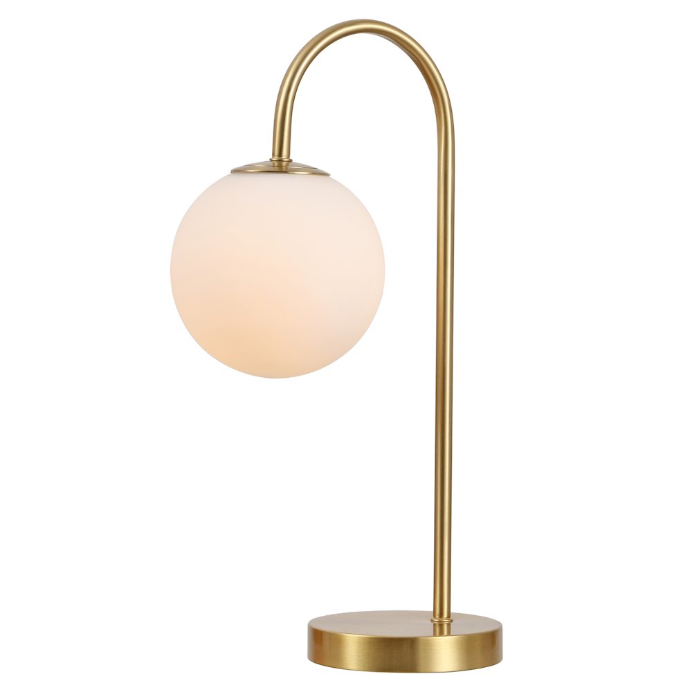 Arco Arched Metal/Glass LED Table Lamp with Frosted Globe Shade. Picture 1