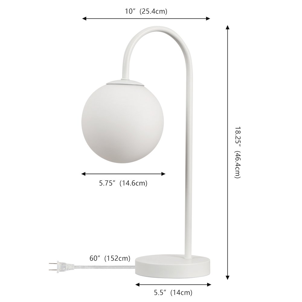 Arco Arched Metal/Glass LED Table Lamp with Frosted Globe Shade. Picture 5