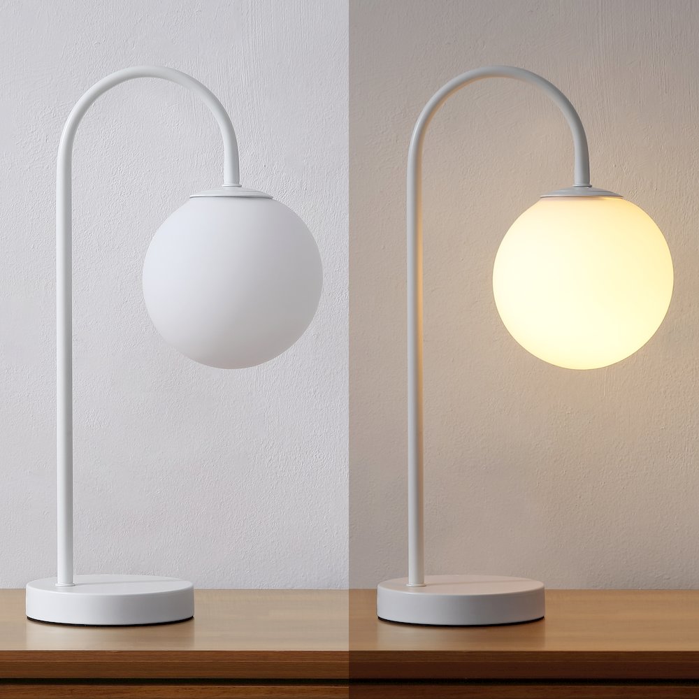 Arco Arched Metal/Glass LED Table Lamp with Frosted Globe Shade. Picture 7
