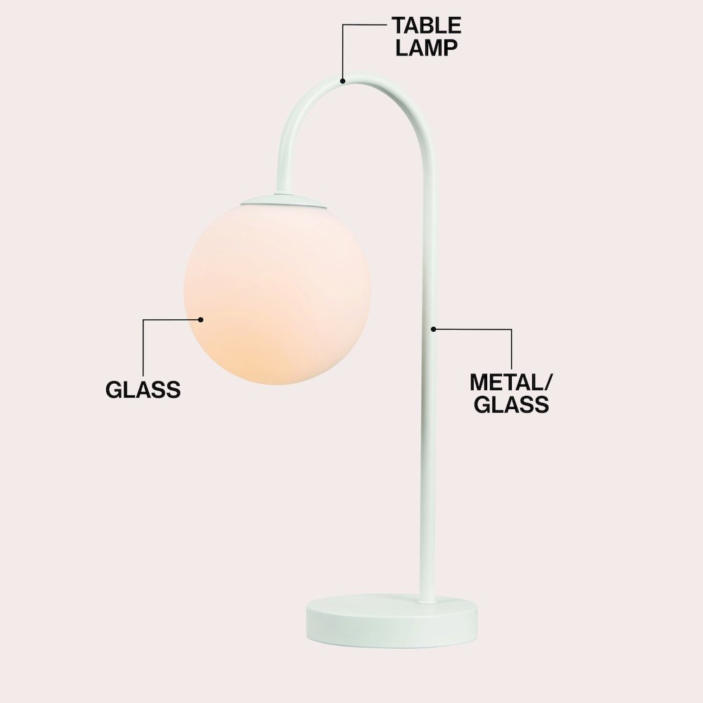 Arco Arched Metal/Glass LED Table Lamp with Frosted Globe Shade. Picture 3