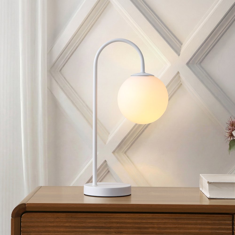 Arco Arched Metal/Glass LED Table Lamp with Frosted Globe Shade. Picture 2