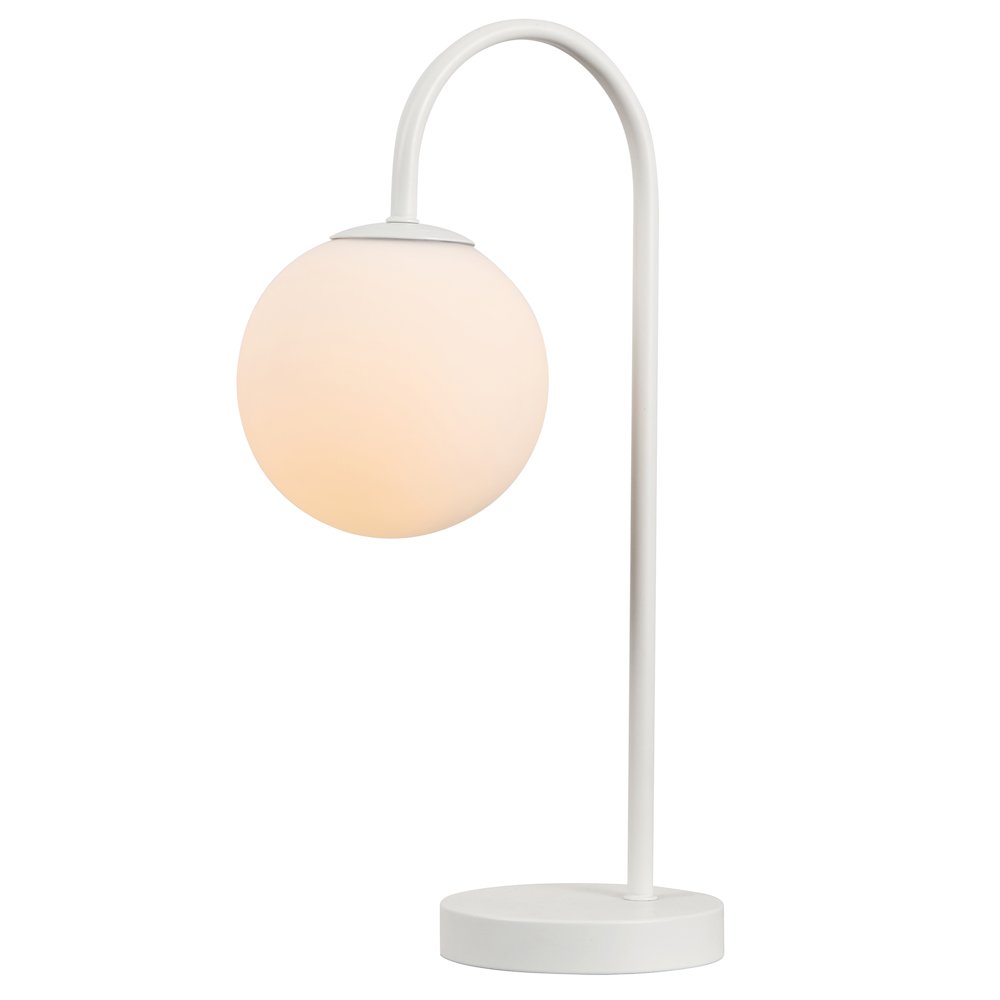 Arco Arched Metal/Glass LED Table Lamp with Frosted Globe Shade. Picture 1