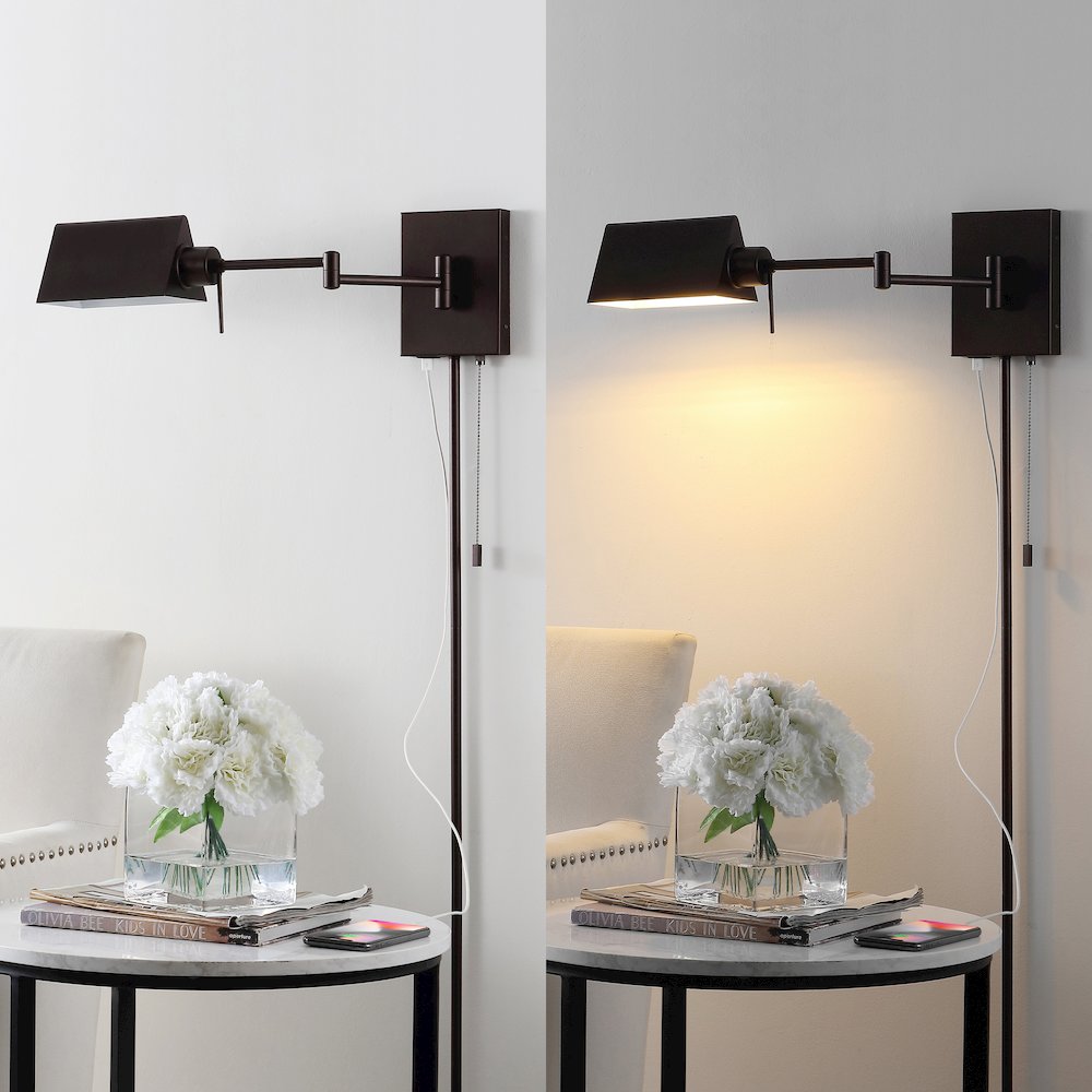 Industrial Single Swing Arm Plug In Or Hardwired Iron Led Wall Sconce. Picture 11