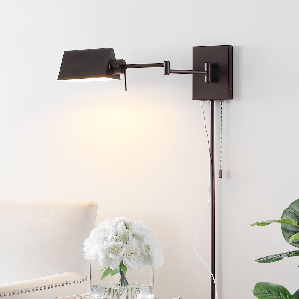 Industrial Single Swing Arm Plug In Or Hardwired Iron Led Wall Sconce. Picture 7