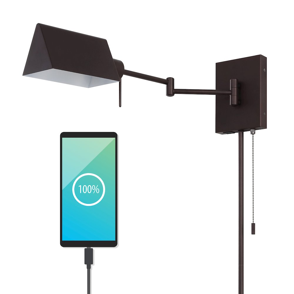 Industrial Single Swing Arm Plug In Or Hardwired Iron Led Wall Sconce. Picture 2