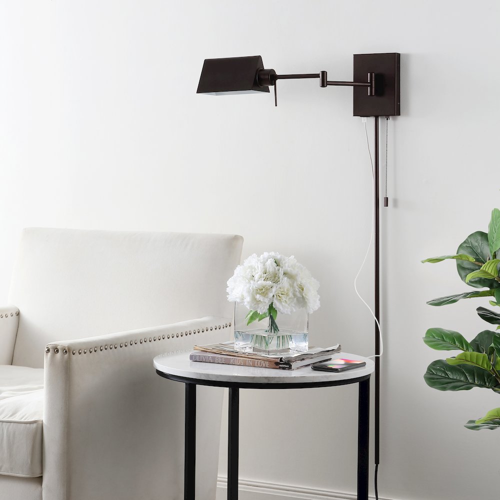 Industrial Single Swing Arm Plug In Or Hardwired Iron Led Wall Sconce. Picture 4