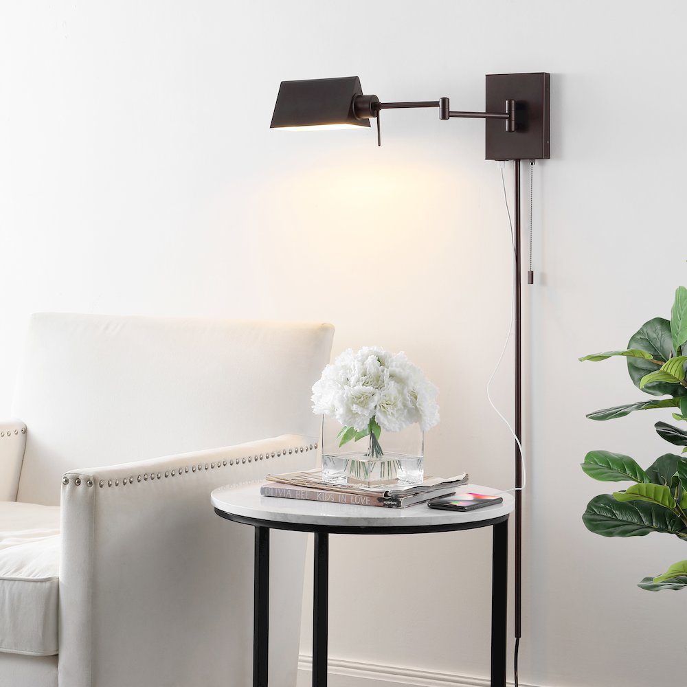 Industrial Single Swing Arm Plug In Or Hardwired Iron Led Wall Sconce. Picture 3