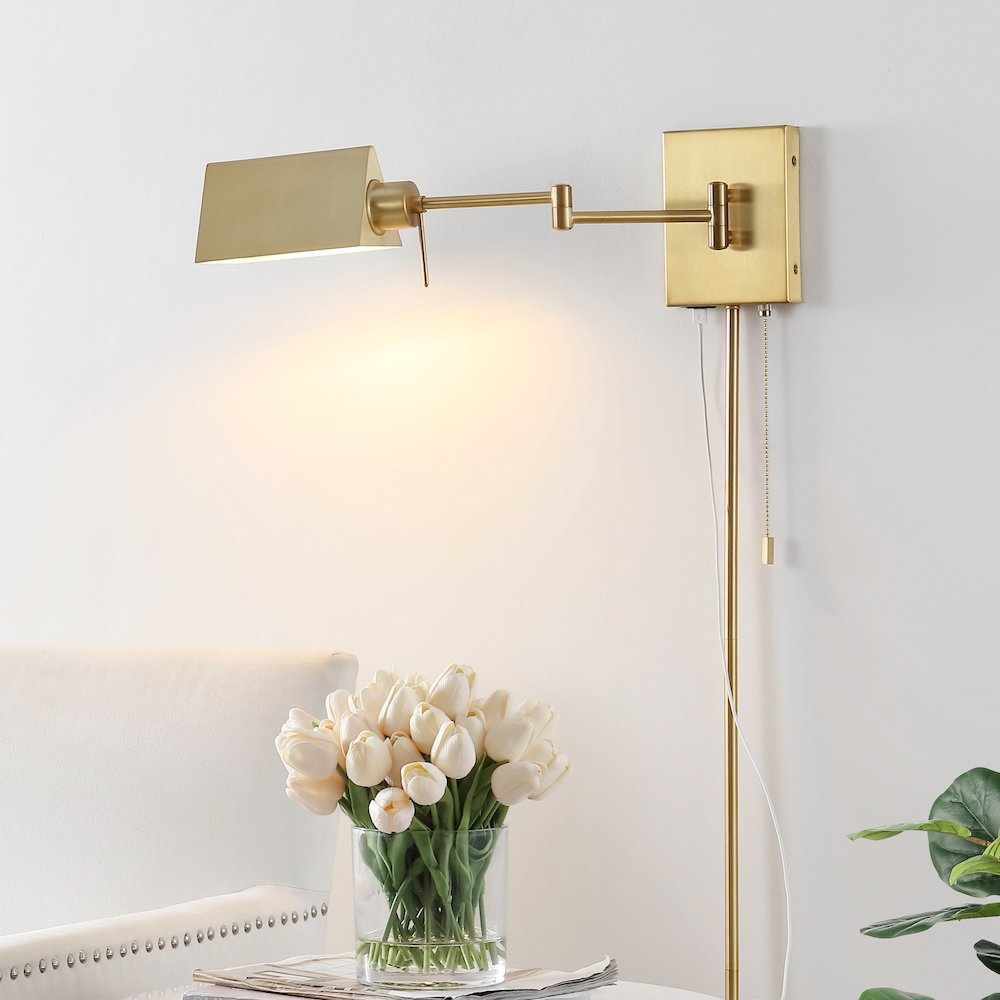 Industrial Single Swing Arm Plug In Or Hardwired Iron Led Wall Sconce. Picture 7