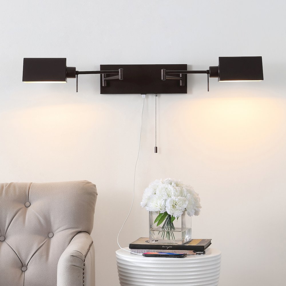 Industrial Single Swing Arm Plug In Or Hardwired Iron Led Wall Sconce. Picture 11