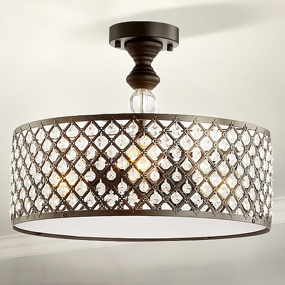 Elise Crystal/Metal Drum Semi Flush Mount. Picture 11