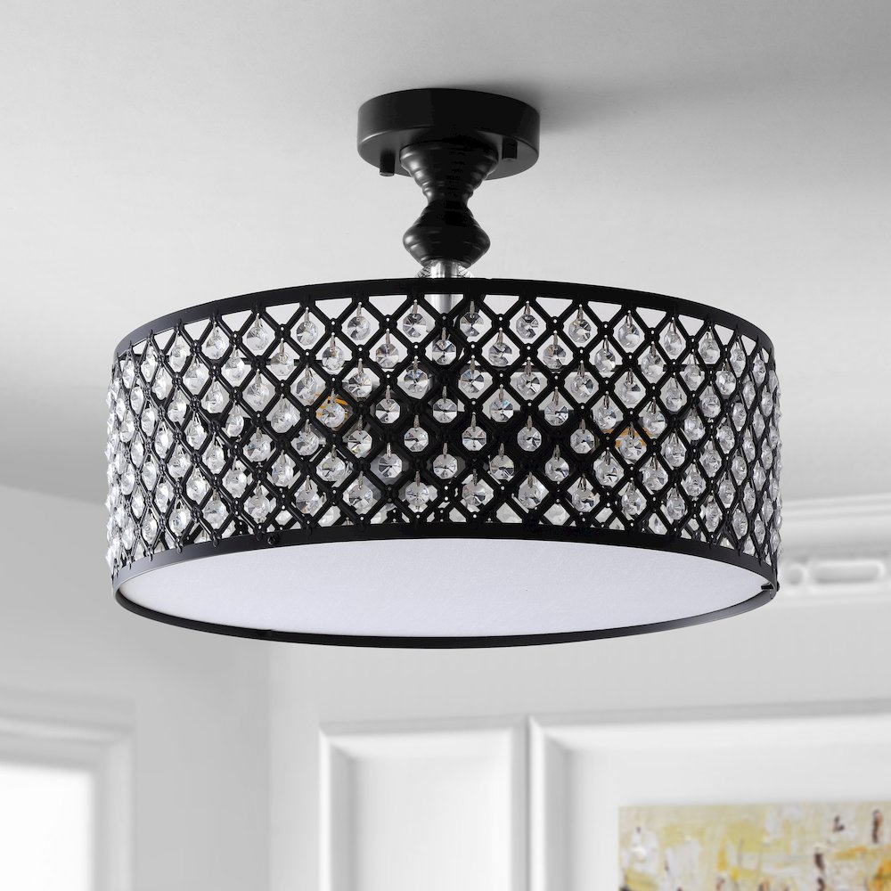 Elise Crystal/Metal Drum Semi Flush Mount. Picture 10