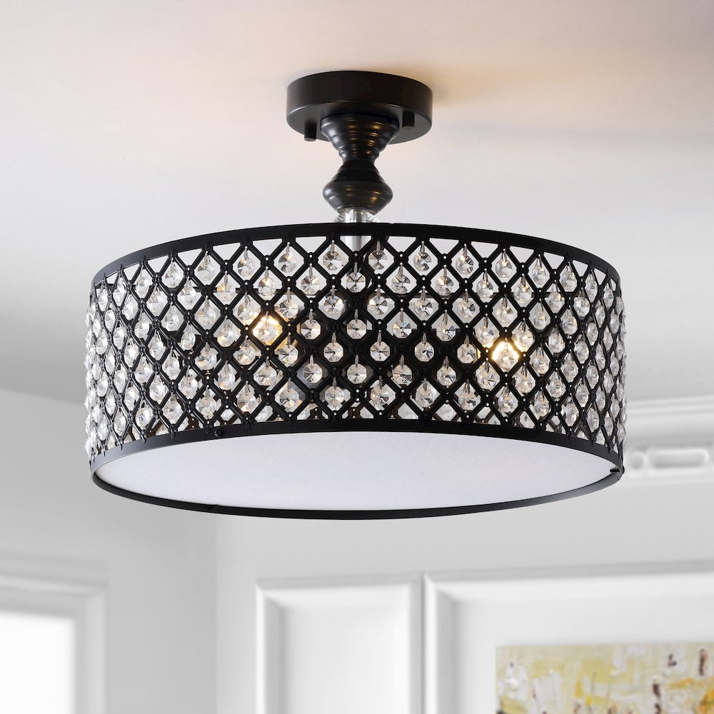 Elise Crystal/Metal Drum Semi Flush Mount. Picture 9