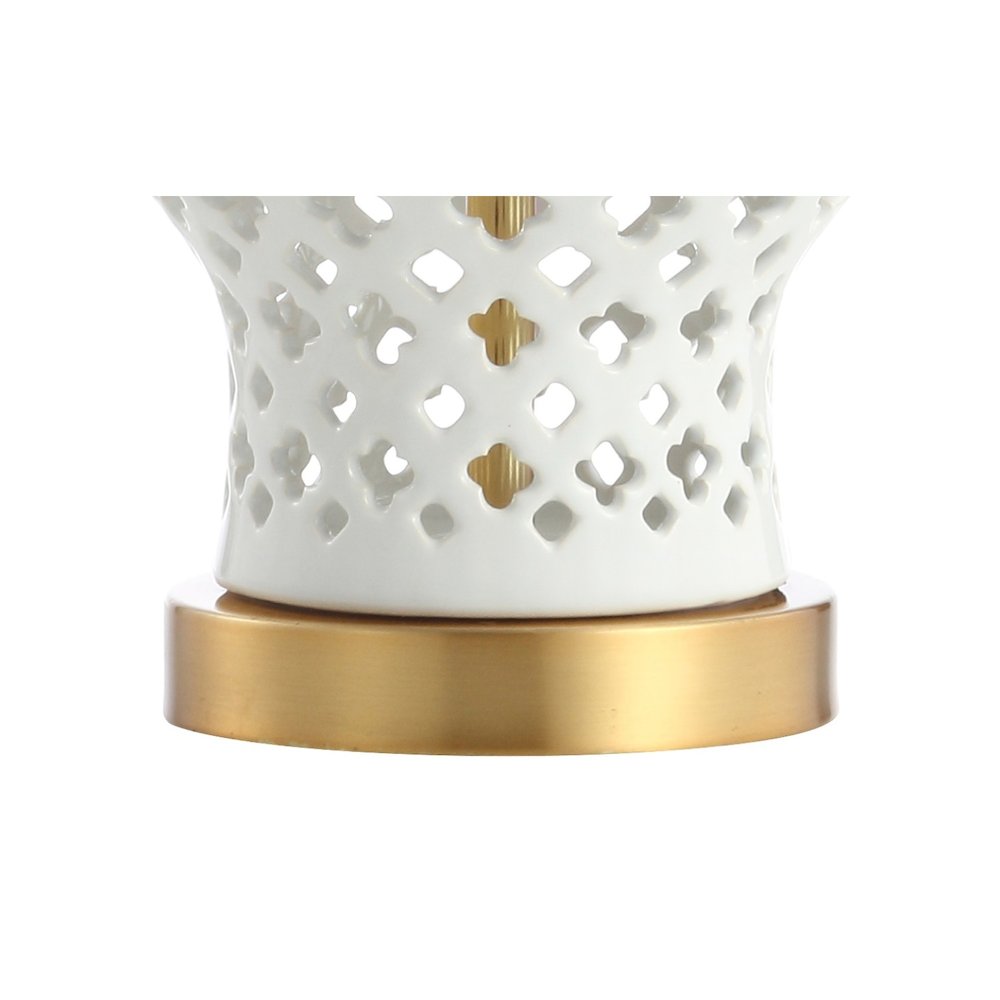 Quatrefoil Fretwork Pierced Ginger Jar Ceramicmetal Led Table Lamp. Picture 4