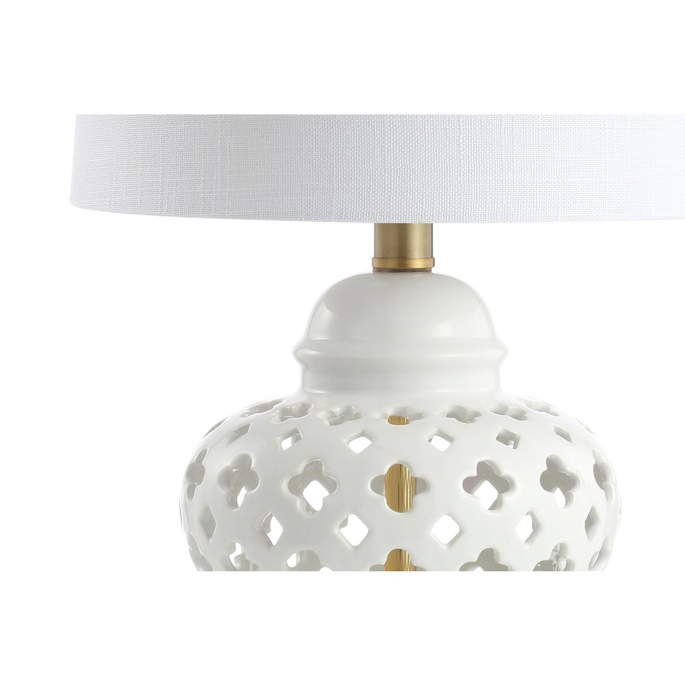 Quatrefoil Fretwork Pierced Ginger Jar Ceramicmetal Led Table Lamp. Picture 3