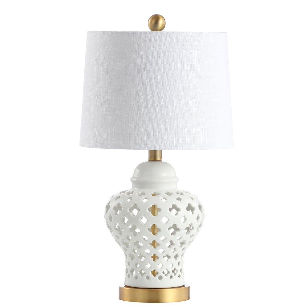 Quatrefoil Fretwork Pierced Ginger Jar Ceramicmetal Led Table Lamp. Picture 2